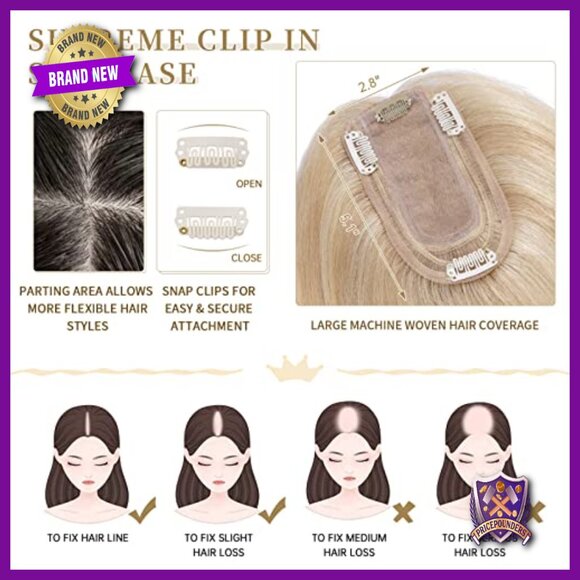 18 Inch Human Hair Topper Silk Base Clip In Hairpiece for Thinning Hair main image 6